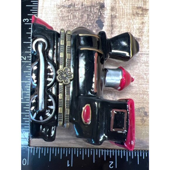 Ceramic Train Engine Trinket Box With Gold Accents & Hinged Lid - Picture 5 of 6